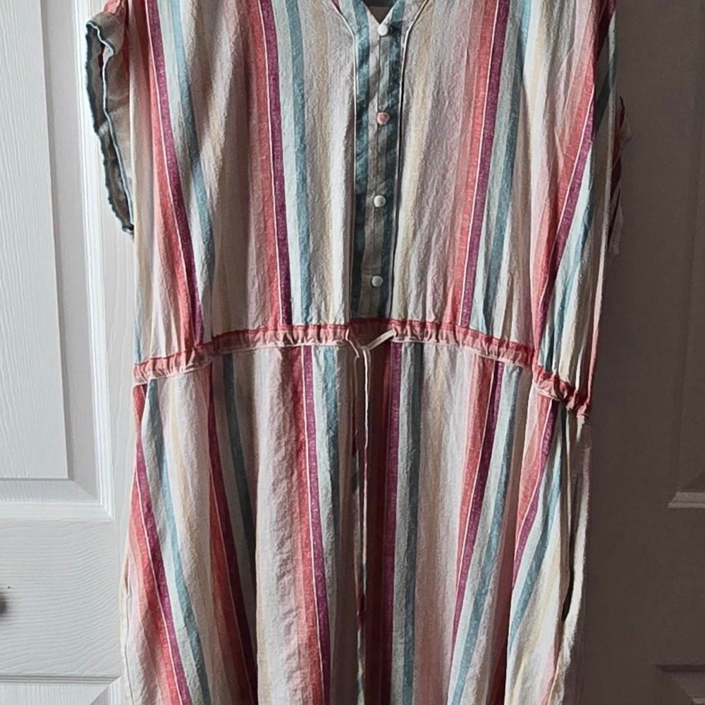 Time And Tru Womens Striped Button Front V-Neck Mini Dress XL